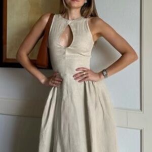 Commense Beige Keyhole Midi Dress